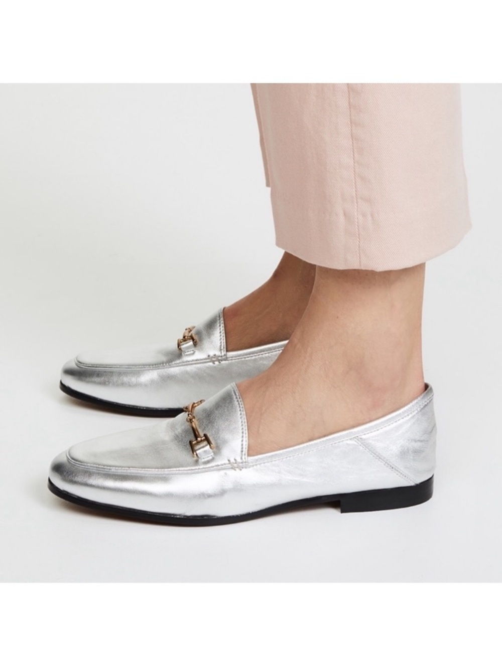Sam Edelman Loraine Bit Shiny Soft Silver Metallic Womens Slip On Loafers Flats
